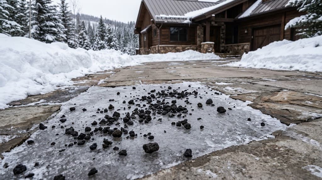 Cinders spread across an icy section of a mountain driveway in Edwards, Colorado