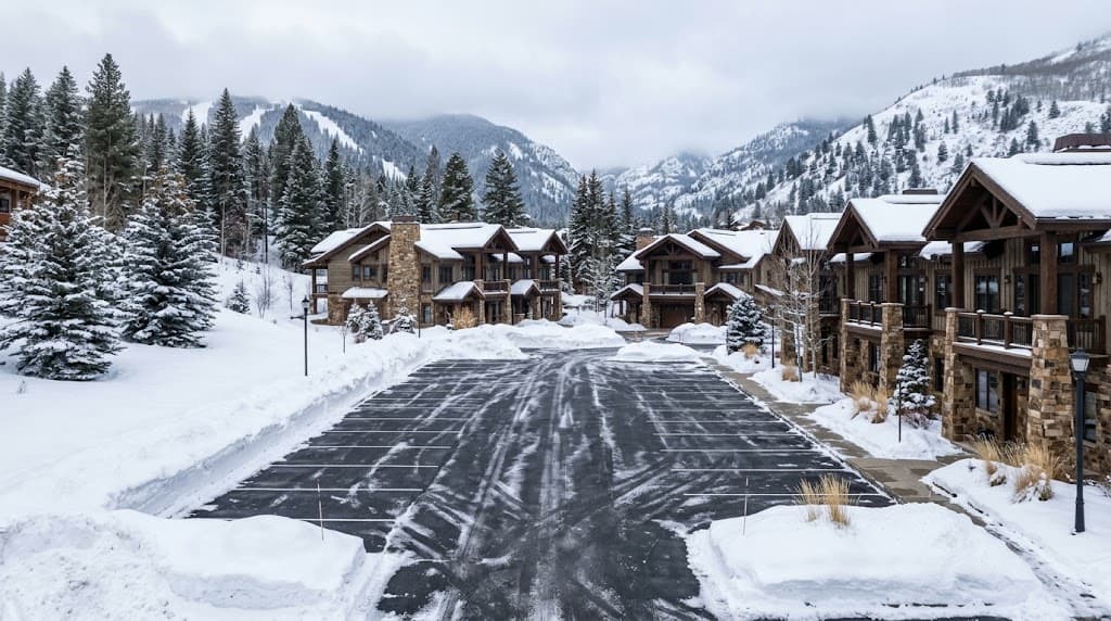 Plowed parking area at a condominium association in Avon, Colorado