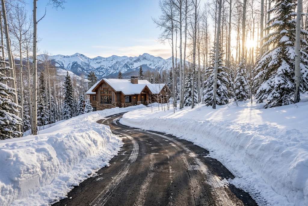 Cleared driveway with aspens behind at a home in Edwards, Colorado